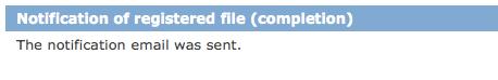 screen of notification of registered file (completed