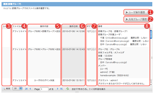 部署グループファイル操作履歴