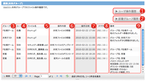 共有グループファイル操作履歴